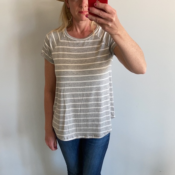 Short Sleeve Grey & White Stripe Tee - Picture 2 of 10